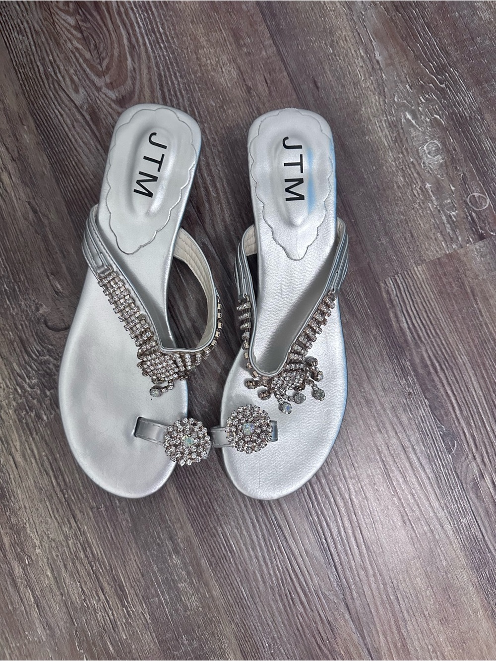 Trendy boutique Silver Jeweled Thong Sandals